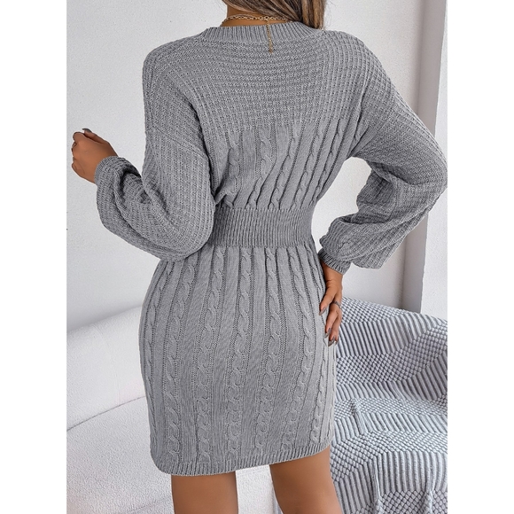 Grey Round Neck Sweater Dress - Picture 4 of 8